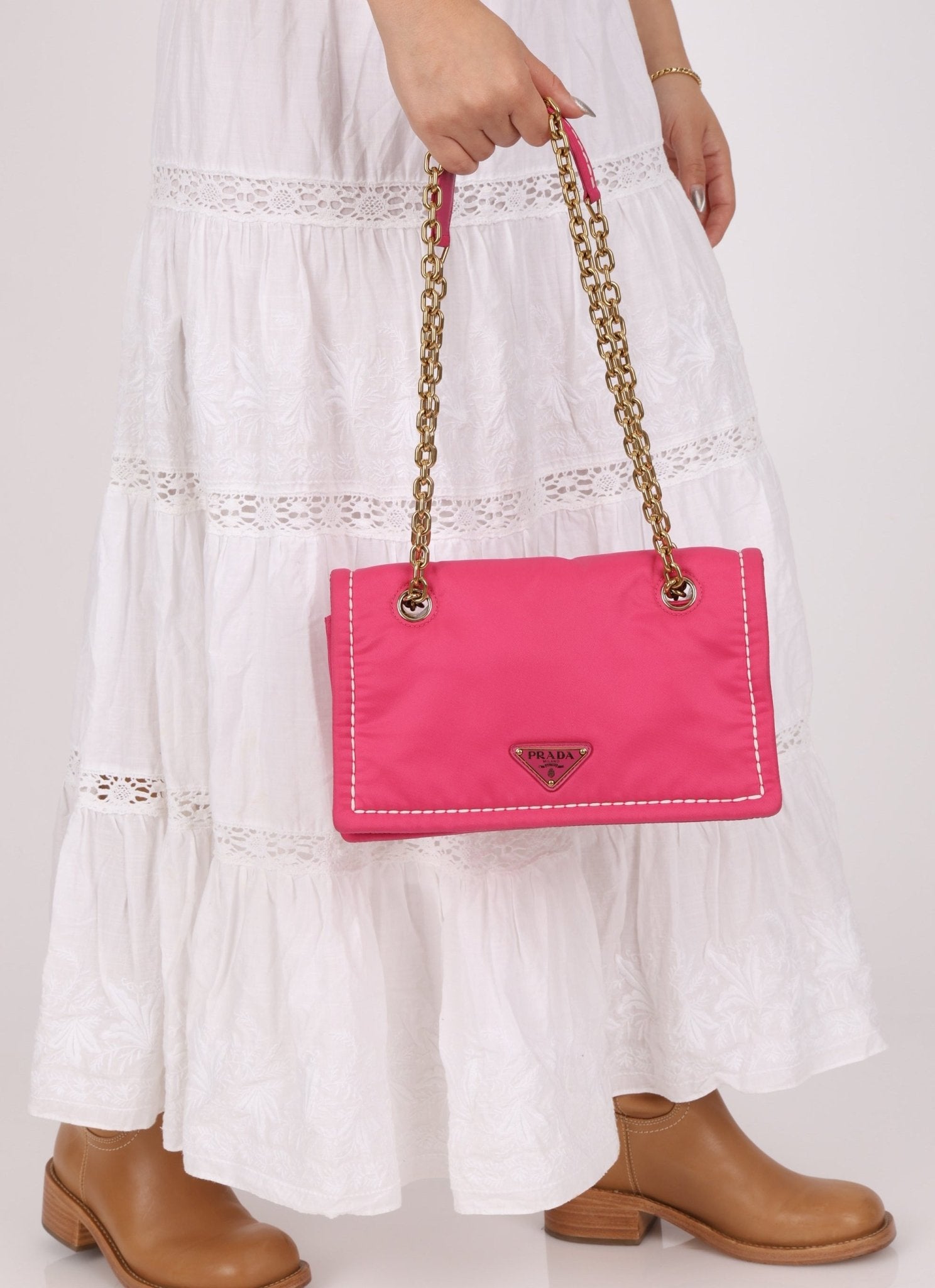 Prada Pink Nylon Chain Flap bag - FashioNica