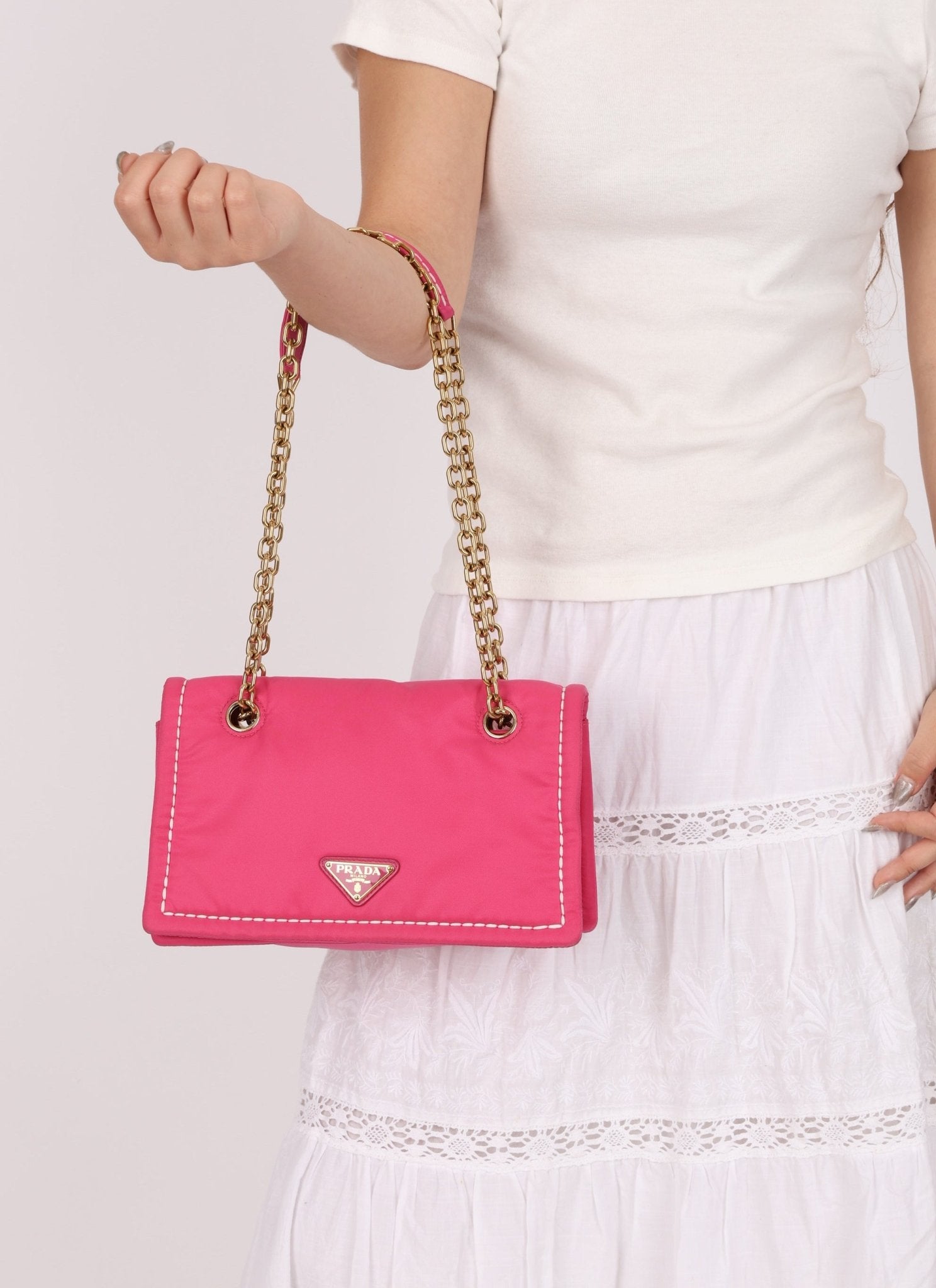 Prada Pink Nylon Chain Flap bag - FashioNica