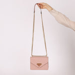 Prada Pink Saffiano Chain Envelope Flap - FashioNica