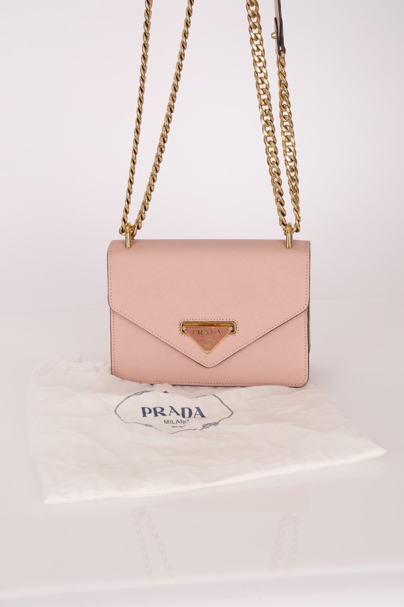 Prada Pink Saffiano Chain Envelope Flap - FashioNica