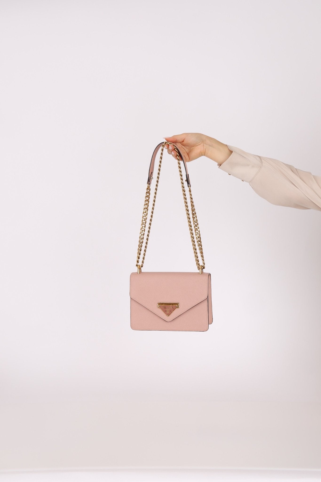 Prada Pink Saffiano Chain Envelope Flap - FashioNica