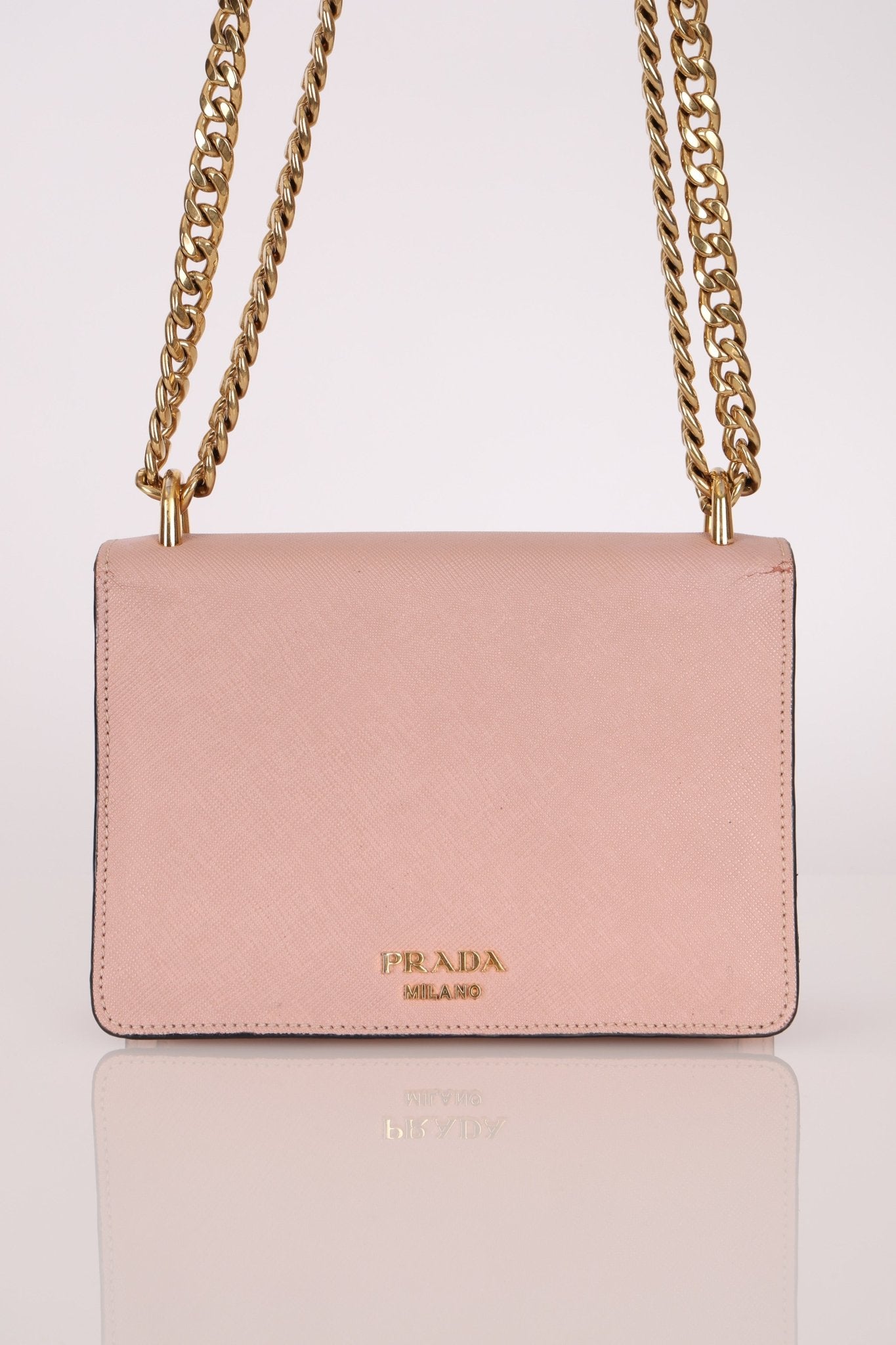 Prada Pink Saffiano Chain Envelope Flap - FashioNica