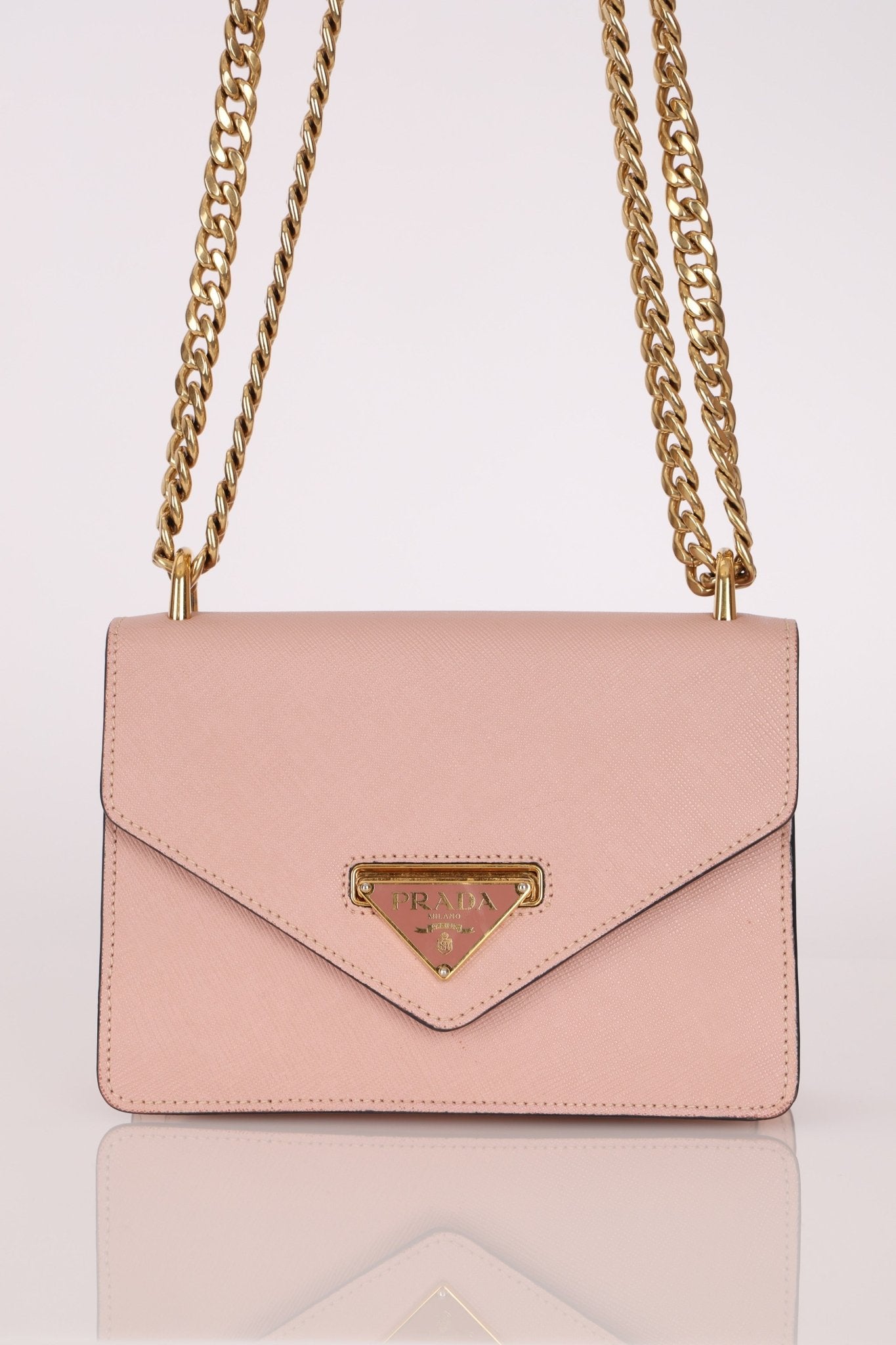 Prada Pink Saffiano Chain Envelope Flap - FashioNica