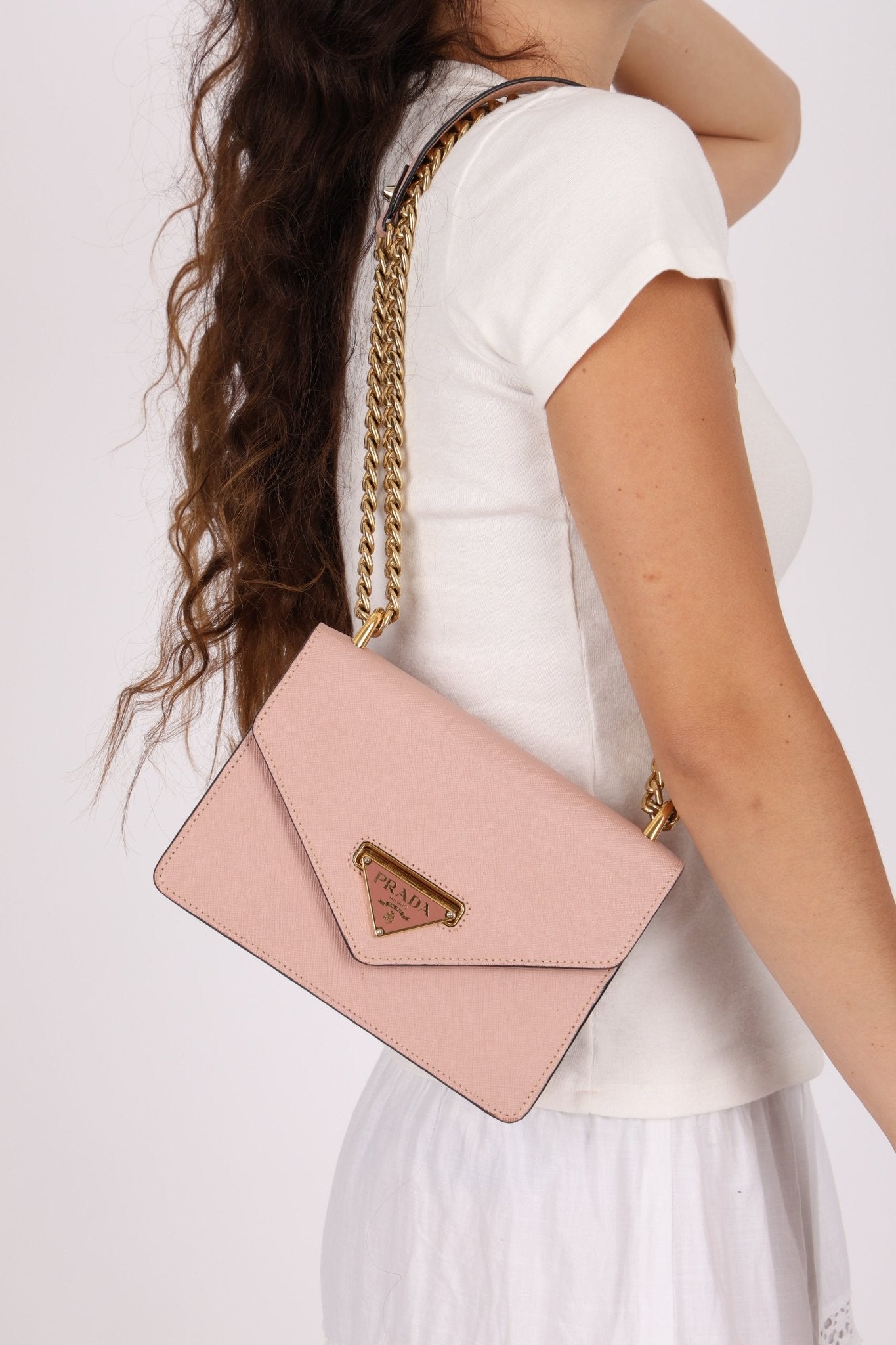 Prada Pink Saffiano Chain Envelope Flap - FashioNica
