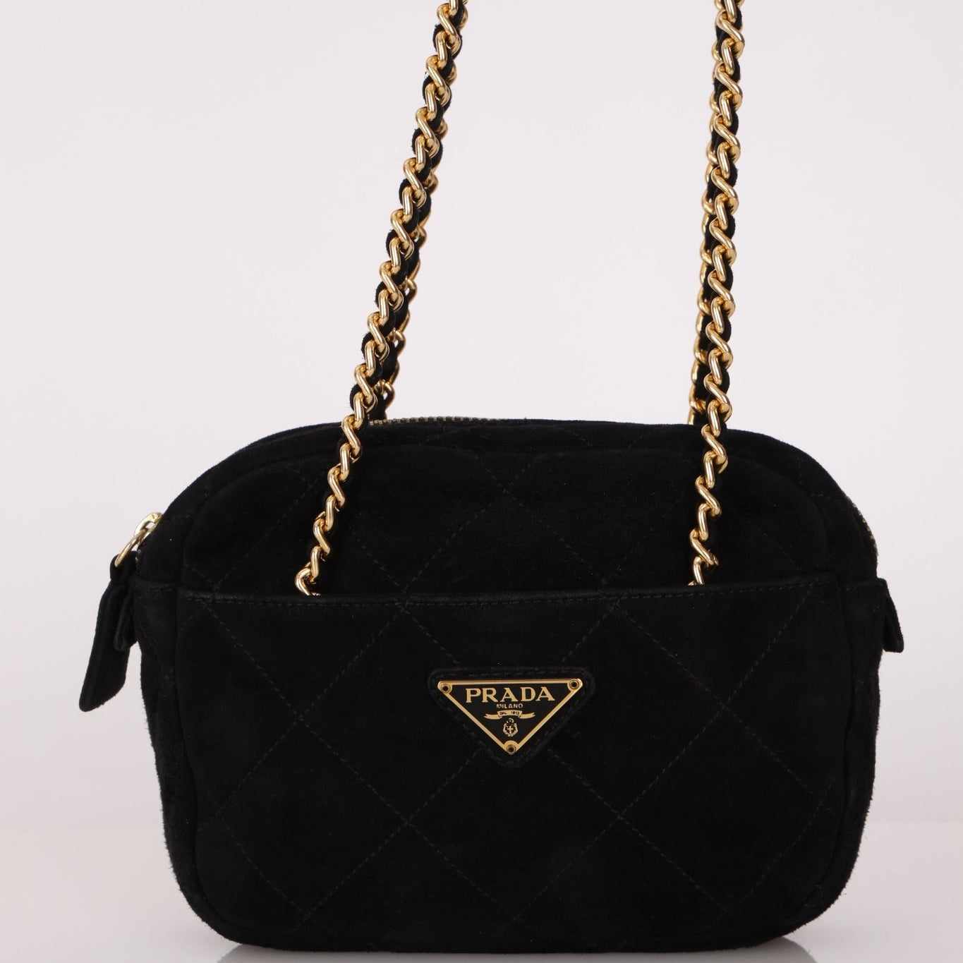 Prada Quilted Scamosciato Suede Chain Camera Bag - FashioNica