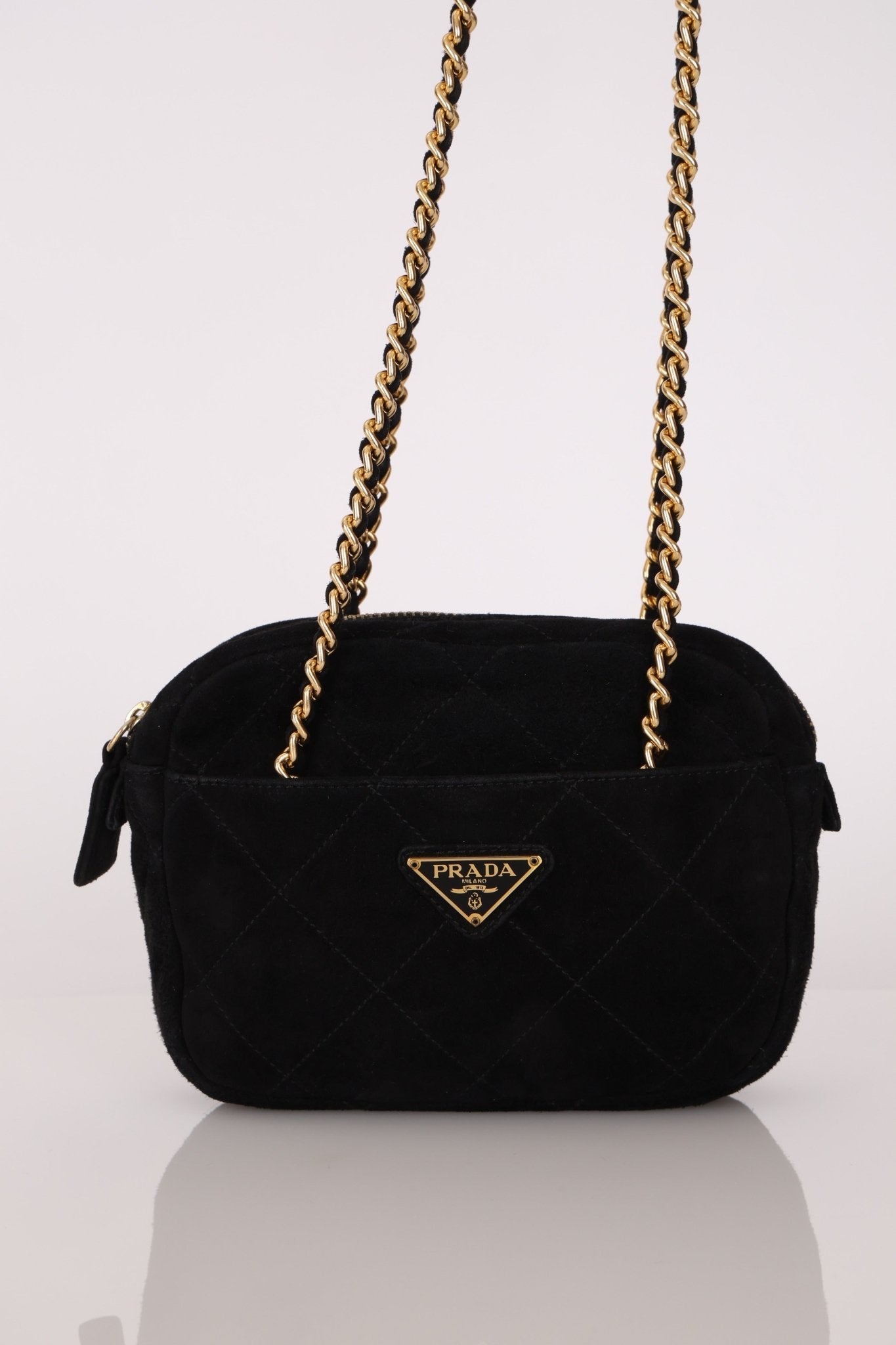 Prada Quilted Scamosciato Suede Chain Camera Bag - FashioNica