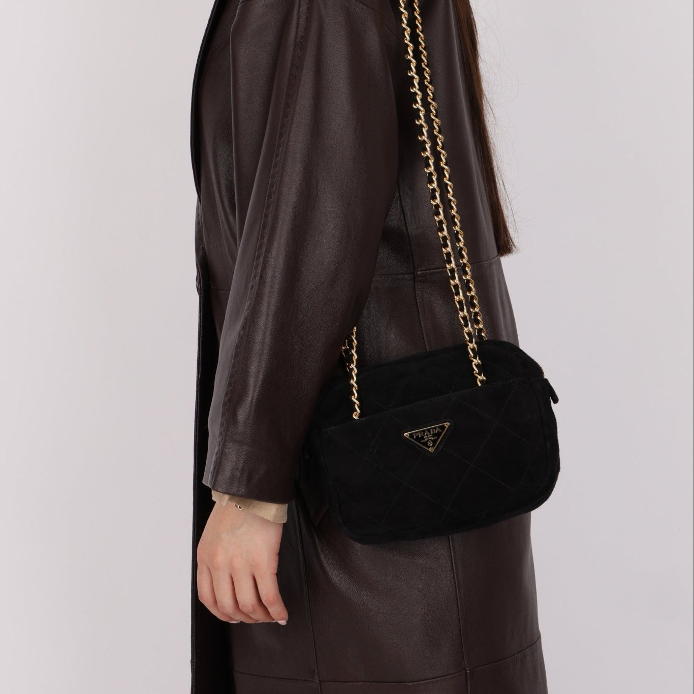 Prada Quilted Scamosciato Suede Chain Camera Bag - FashioNica