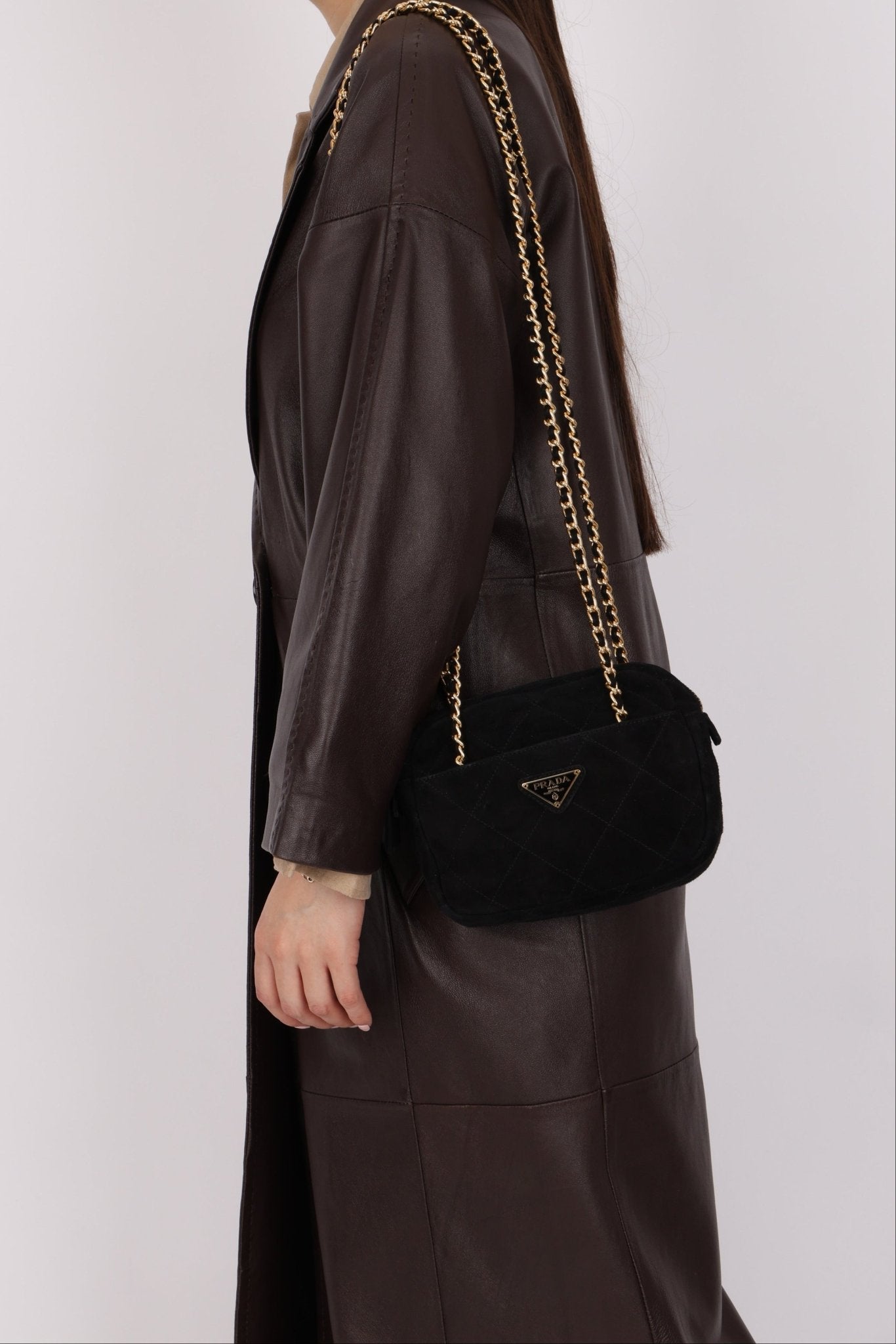 Prada Quilted Scamosciato Suede Chain Camera Bag - FashioNica