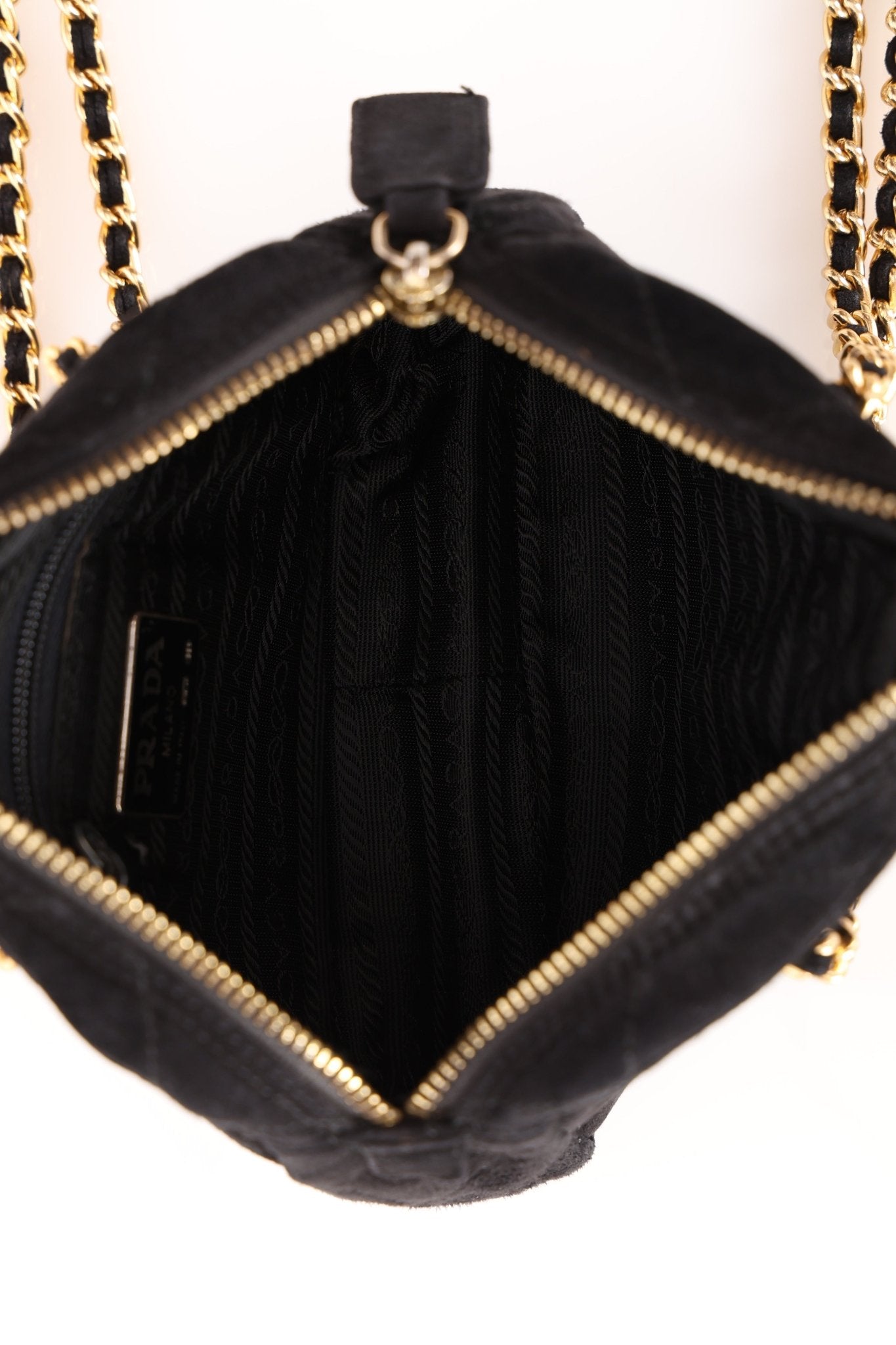 Prada Quilted Scamosciato Suede Chain Camera Bag - FashioNica