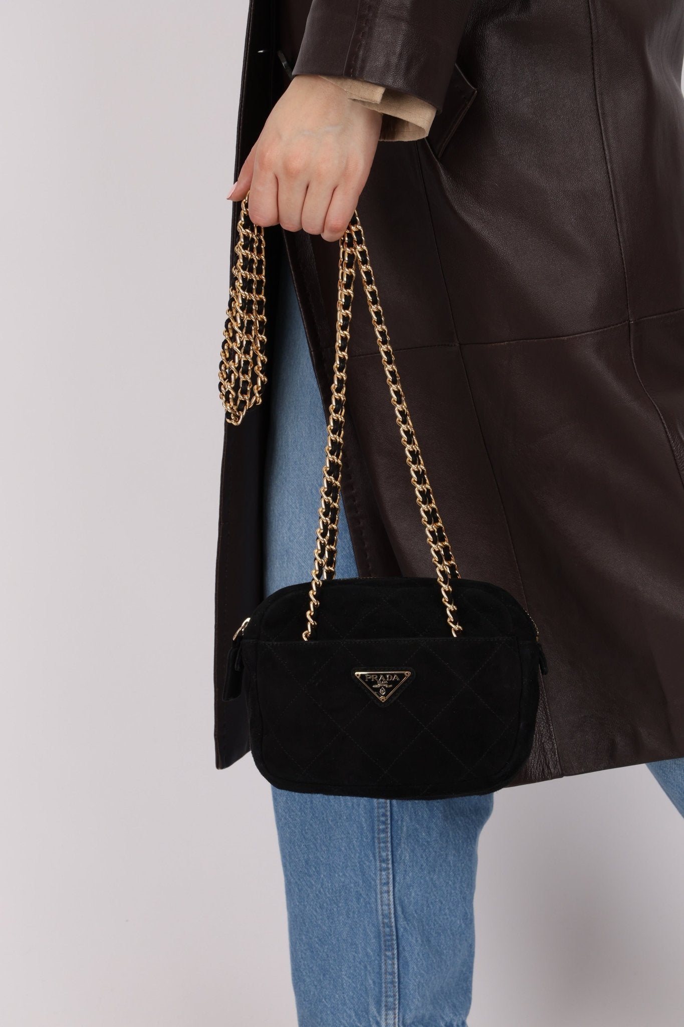 Prada Quilted Scamosciato Suede Chain Camera Bag - FashioNica