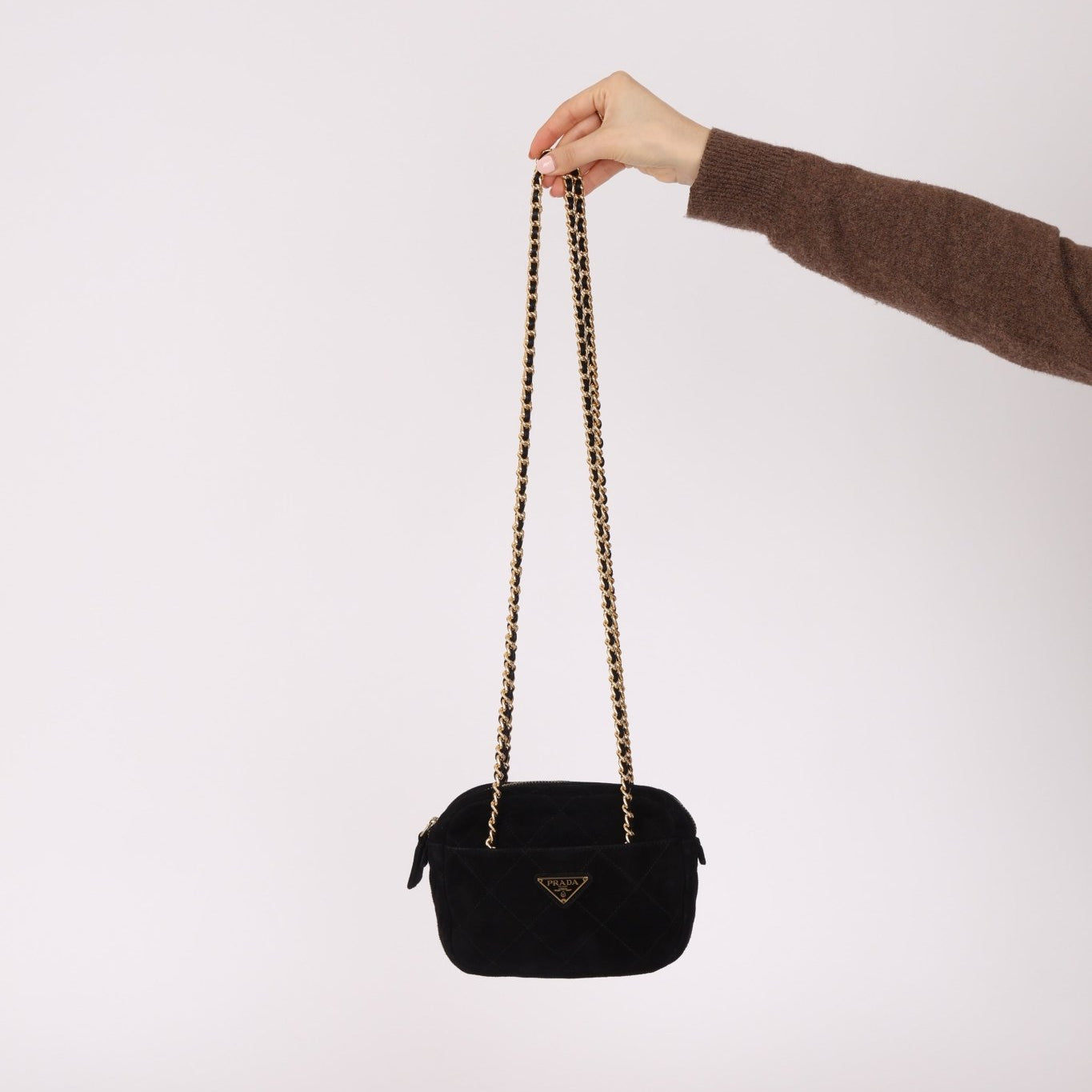 Prada Quilted Scamosciato Suede Chain Camera Bag - FashioNica