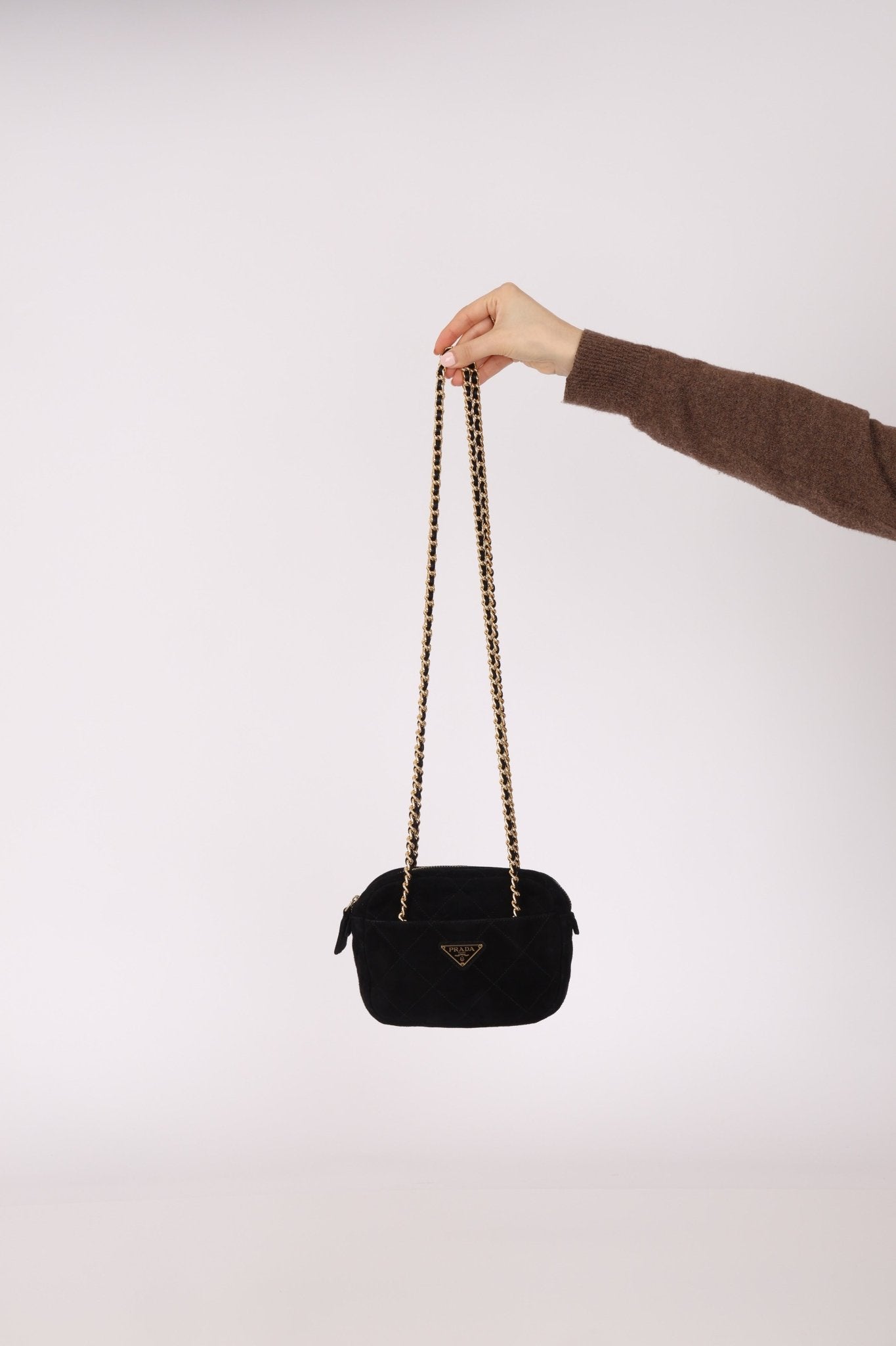 Prada Quilted Scamosciato Suede Chain Camera Bag - FashioNica