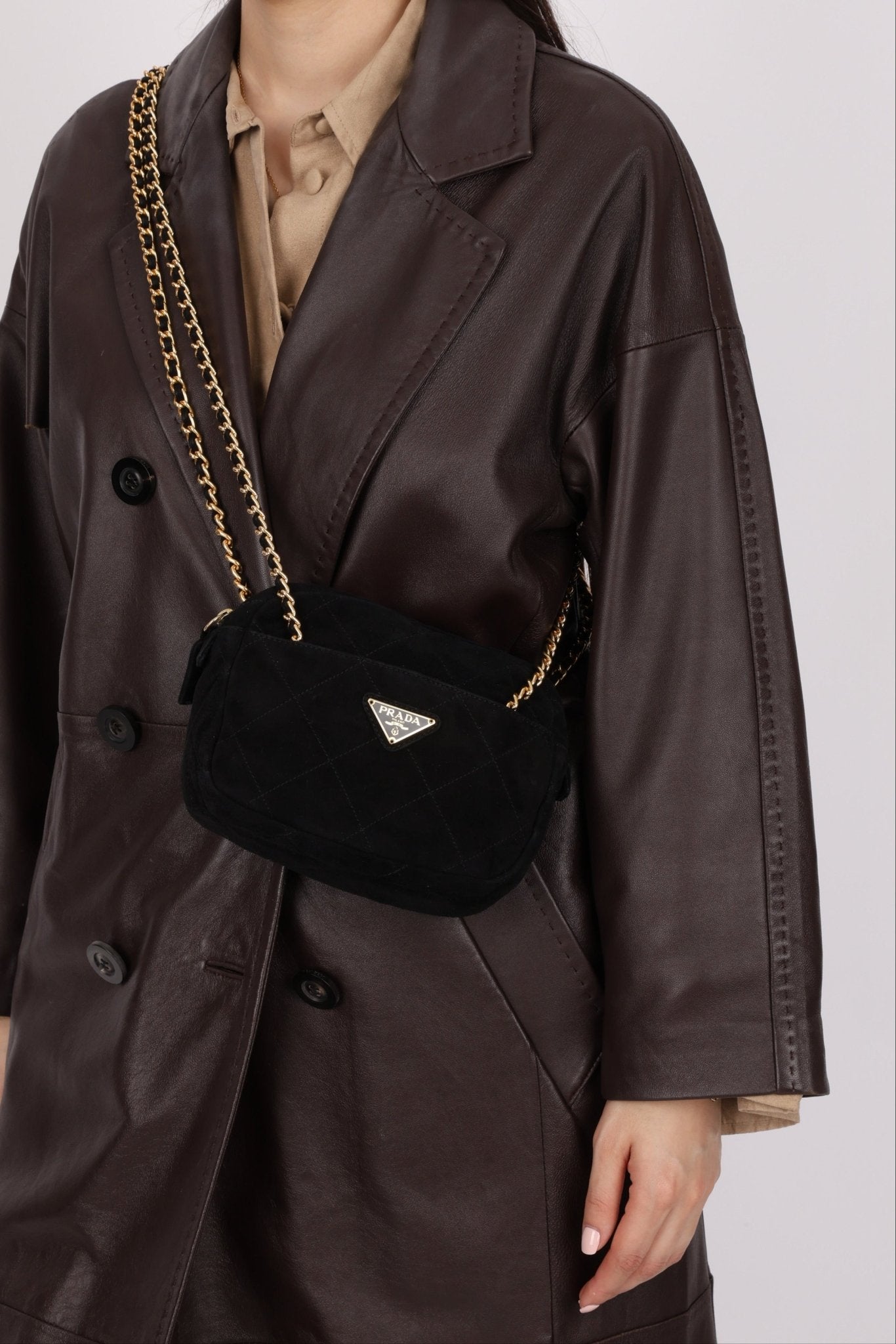 Prada Quilted Scamosciato Suede Chain Camera Bag - FashioNica