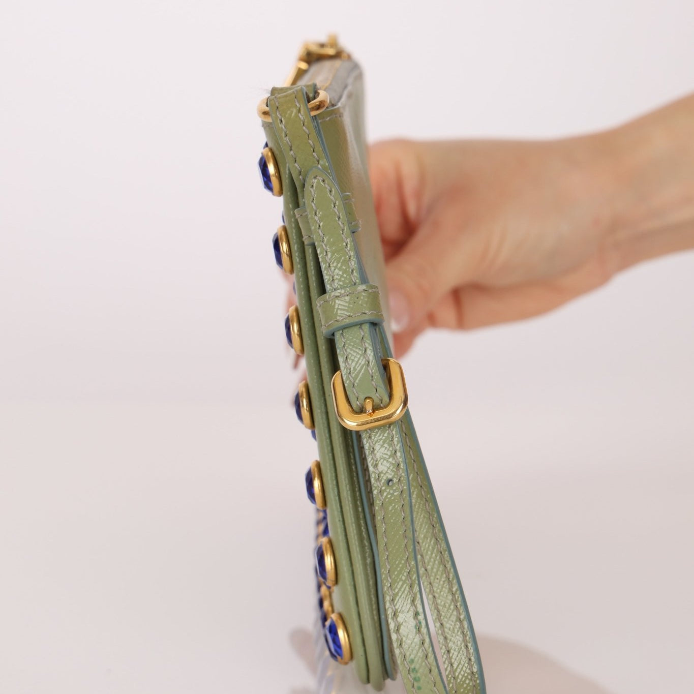 Prada Saffiano Bejeweled Clutch - FashioNica