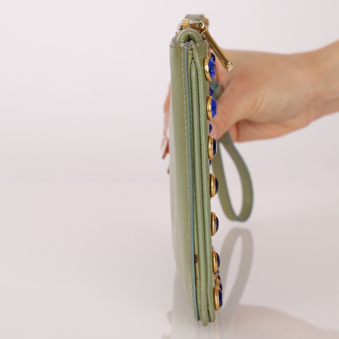 Prada Saffiano Bejeweled Clutch - FashioNica