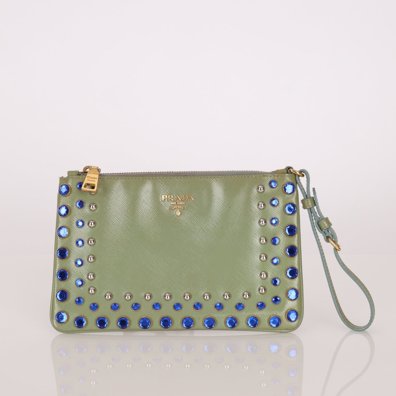 Prada Saffiano Bejeweled Clutch - FashioNica