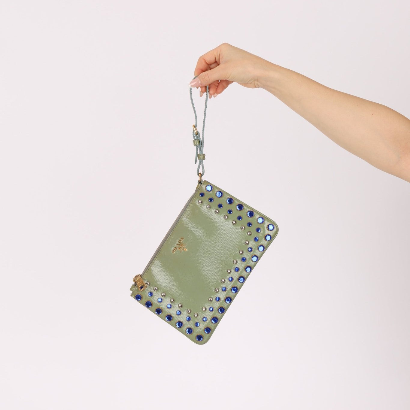 Prada Saffiano Bejeweled Clutch - FashioNica