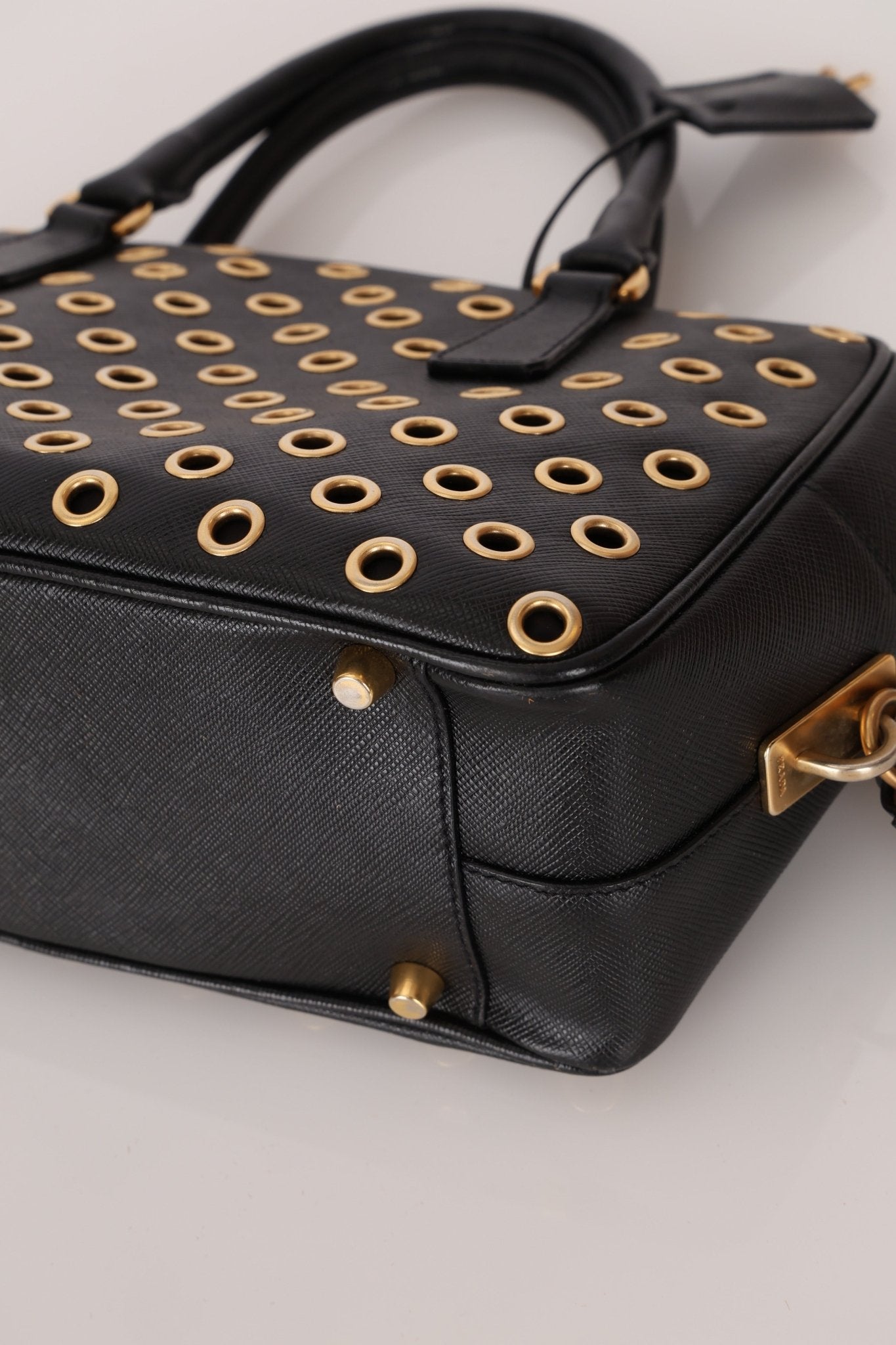 Prada Saffiano Grommet Bauletto Bowler Bag - FashioNica