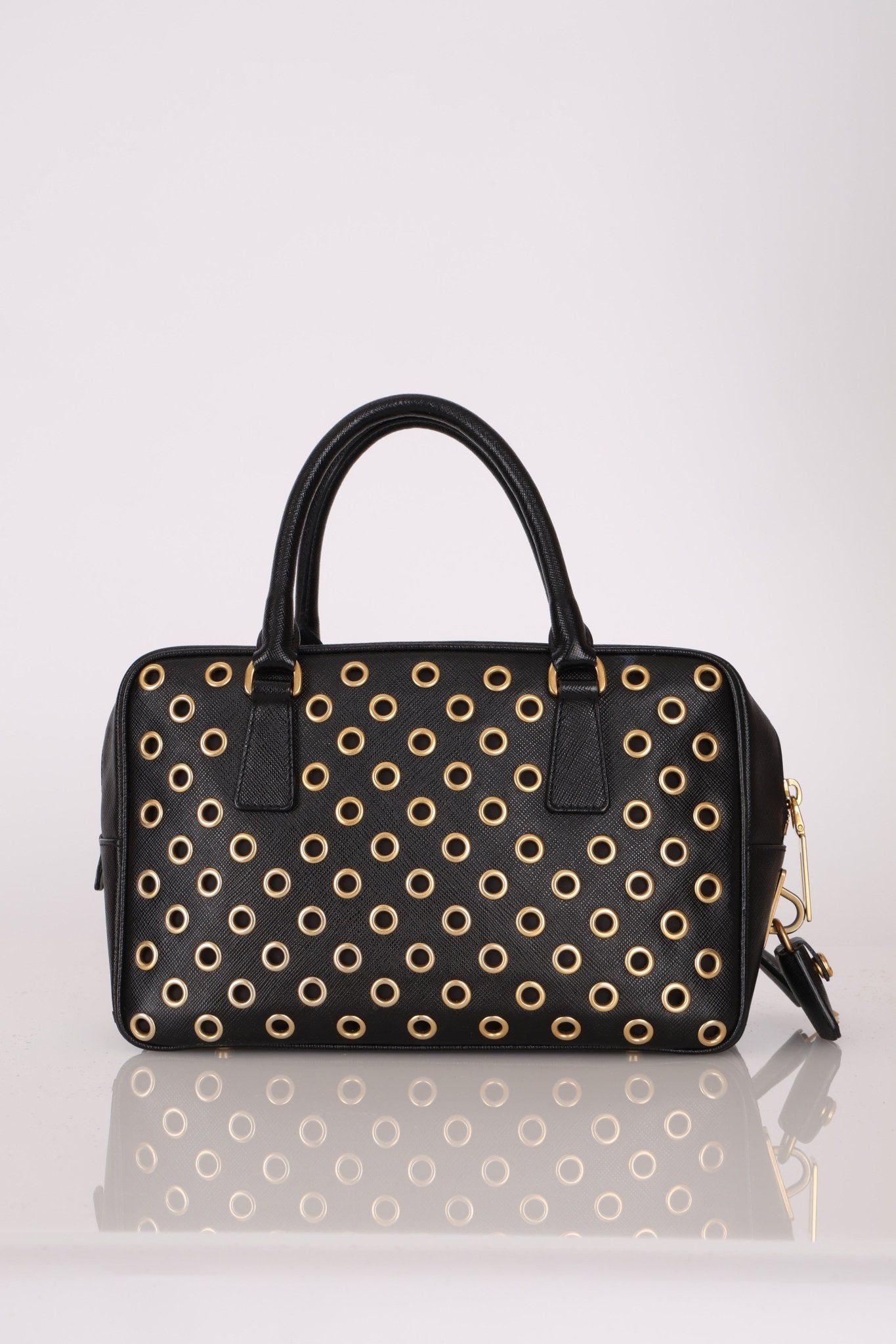 Prada Saffiano Grommet Bauletto Bowler Bag - FashioNica