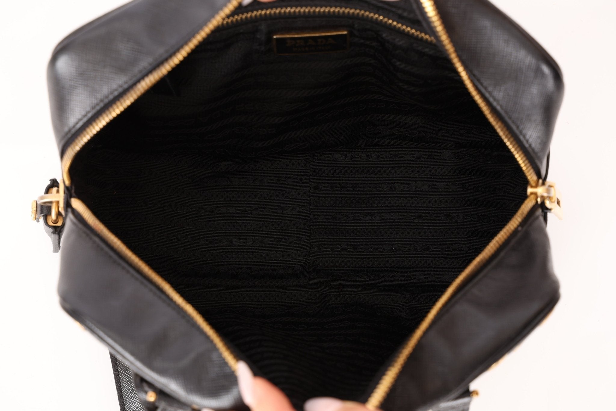 Prada Saffiano Grommet Bauletto Bowler Bag - FashioNica