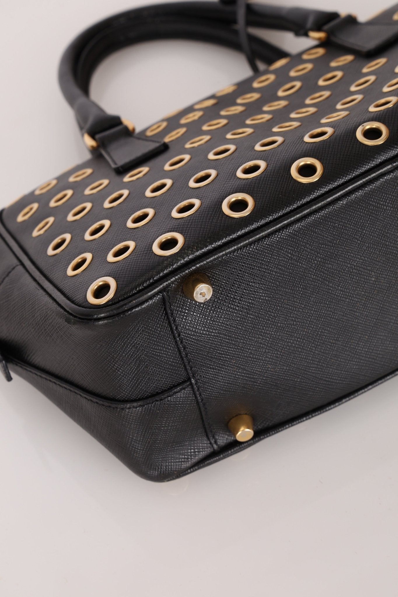 Prada Saffiano Grommet Bauletto Bowler Bag - FashioNica