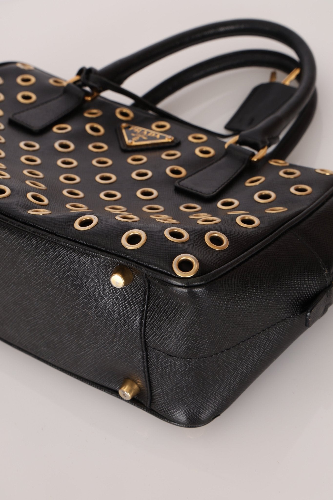 Prada Saffiano Grommet Bauletto Bowler Bag - FashioNica