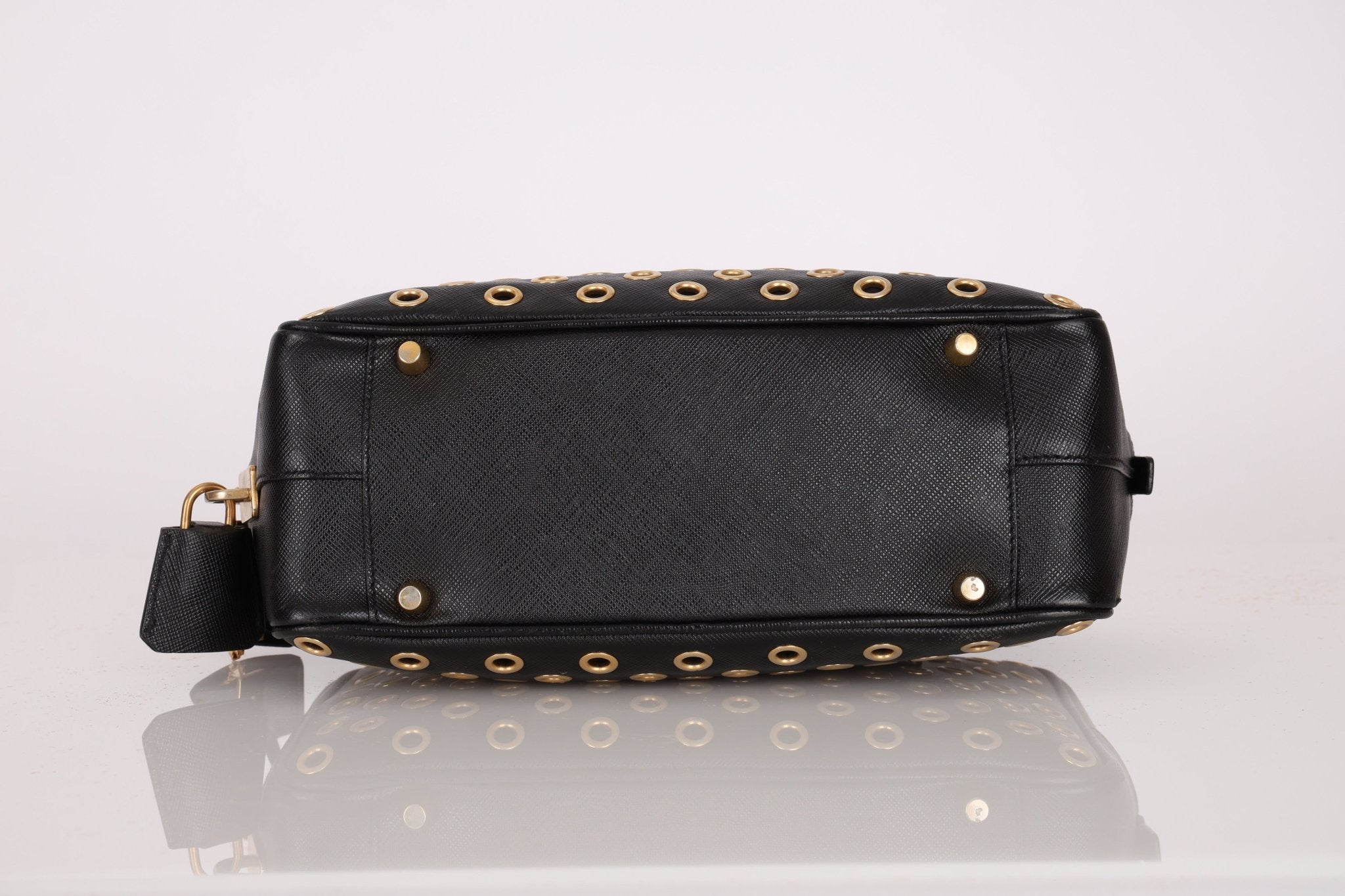 Prada Saffiano Grommet Bauletto Bowler Bag - FashioNica