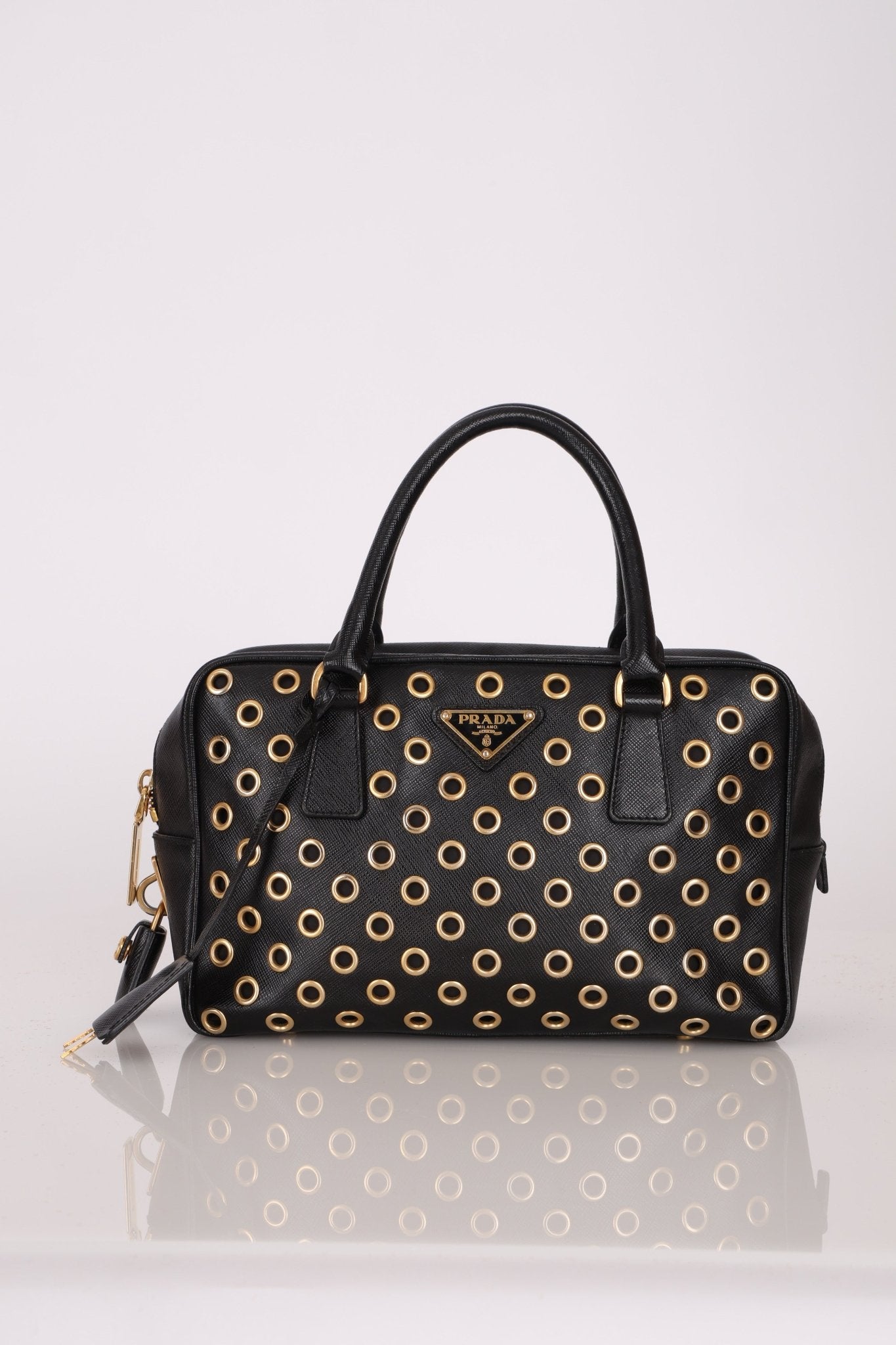 Prada Saffiano Grommet Bauletto Bowler Bag - FashioNica