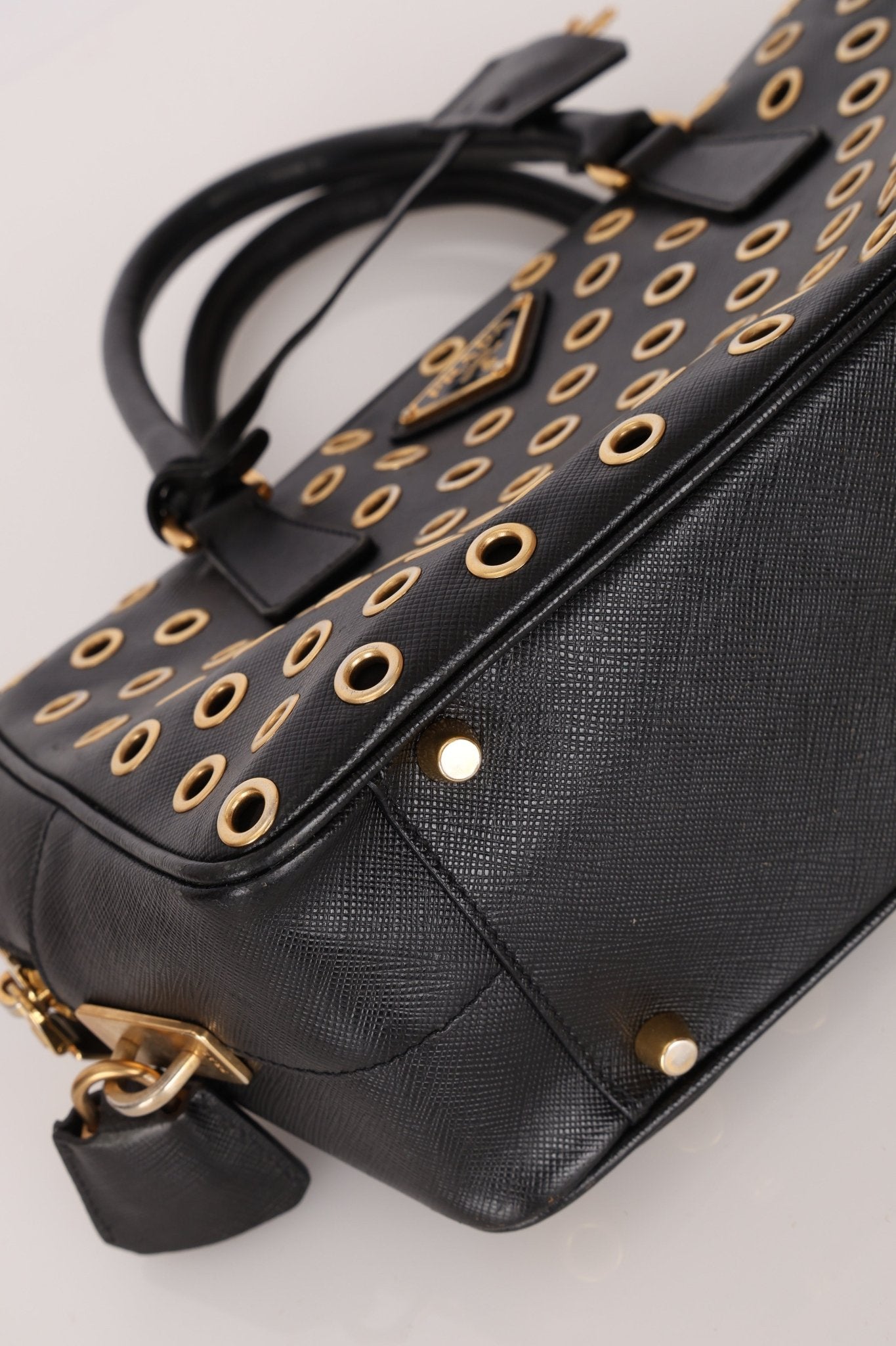 Prada Saffiano Grommet Bauletto Bowler Bag - FashioNica