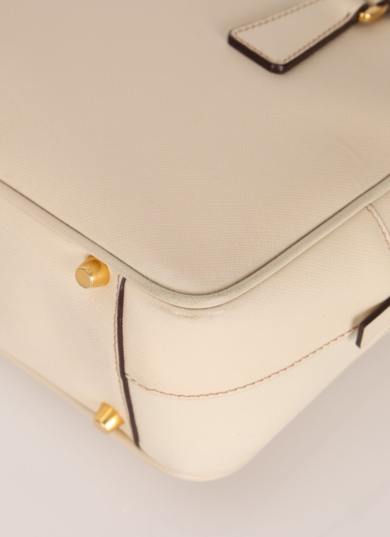 Prada Saffiano Ivory Leather Top Handle - FashioNica