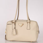 Prada Saffiano Ivory Leather Top Handle - FashioNica