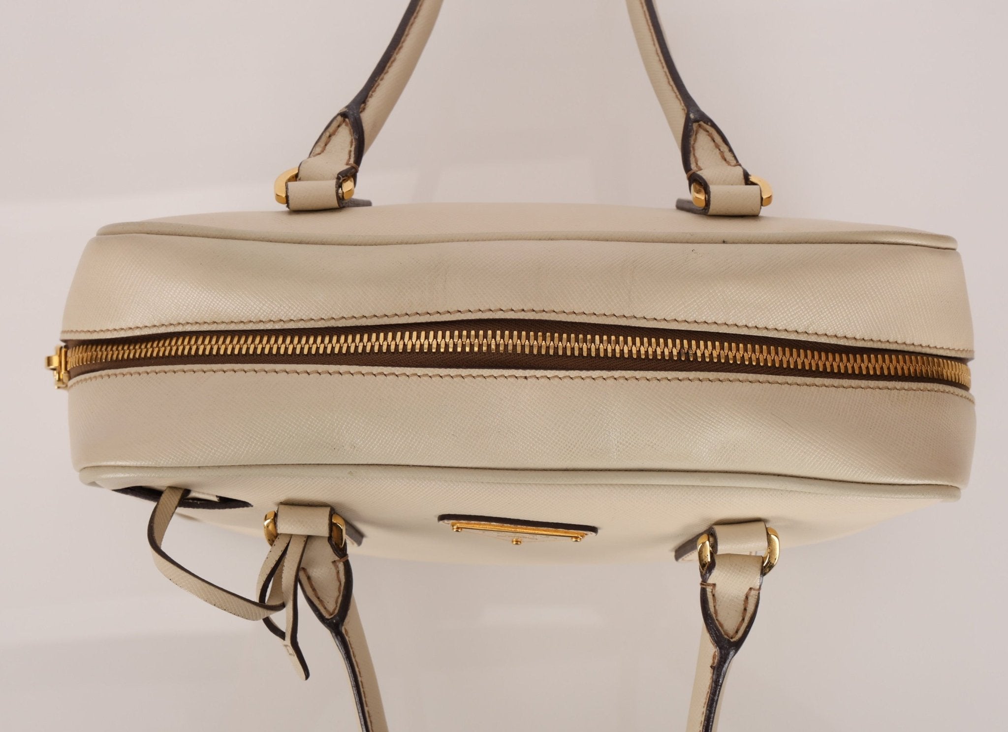 Prada Saffiano Ivory Leather Top Handle - FashioNica