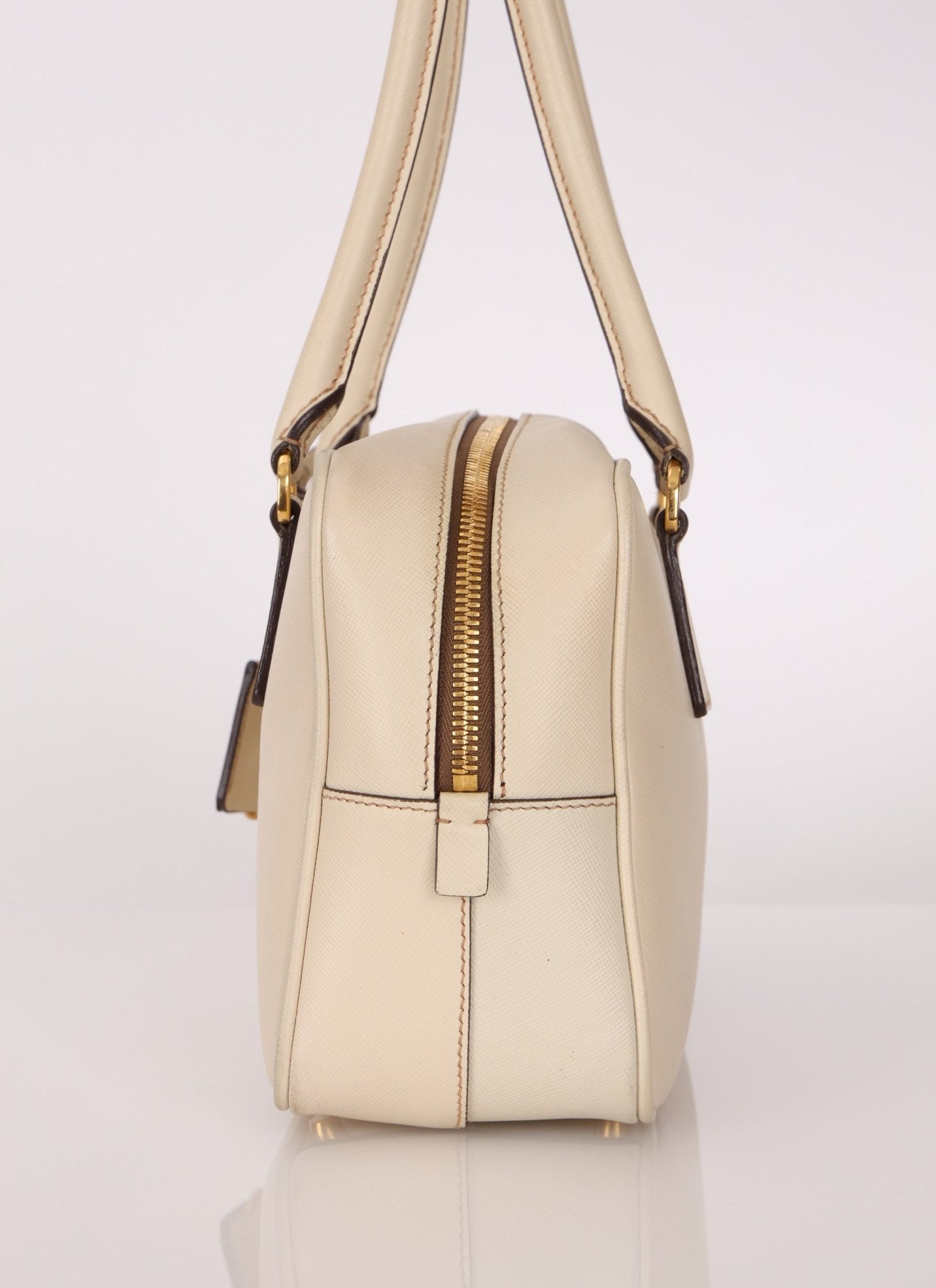 Prada Saffiano Ivory Leather Top Handle - FashioNica