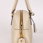 Prada Saffiano Ivory Leather Top Handle - FashioNica