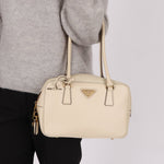 Prada Saffiano Ivory Leather Top Handle - FashioNica