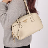 Prada Saffiano Ivory Leather Top Handle - FashioNica