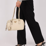 Prada Saffiano Ivory Leather Top Handle - FashioNica