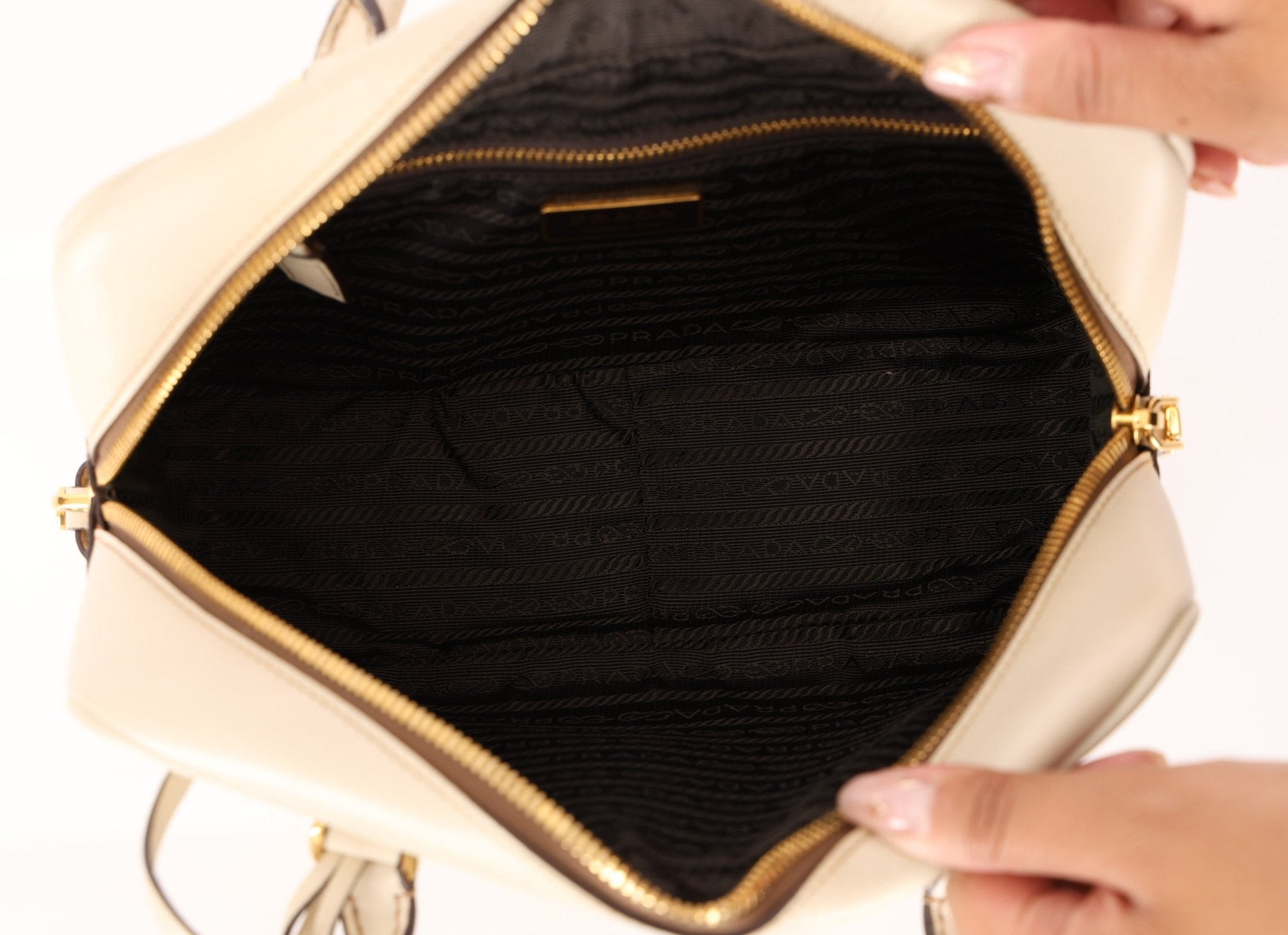 Prada Saffiano Ivory Leather Top Handle - FashioNica