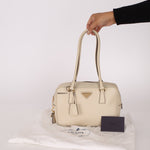 Prada Saffiano Ivory Leather Top Handle - FashioNica