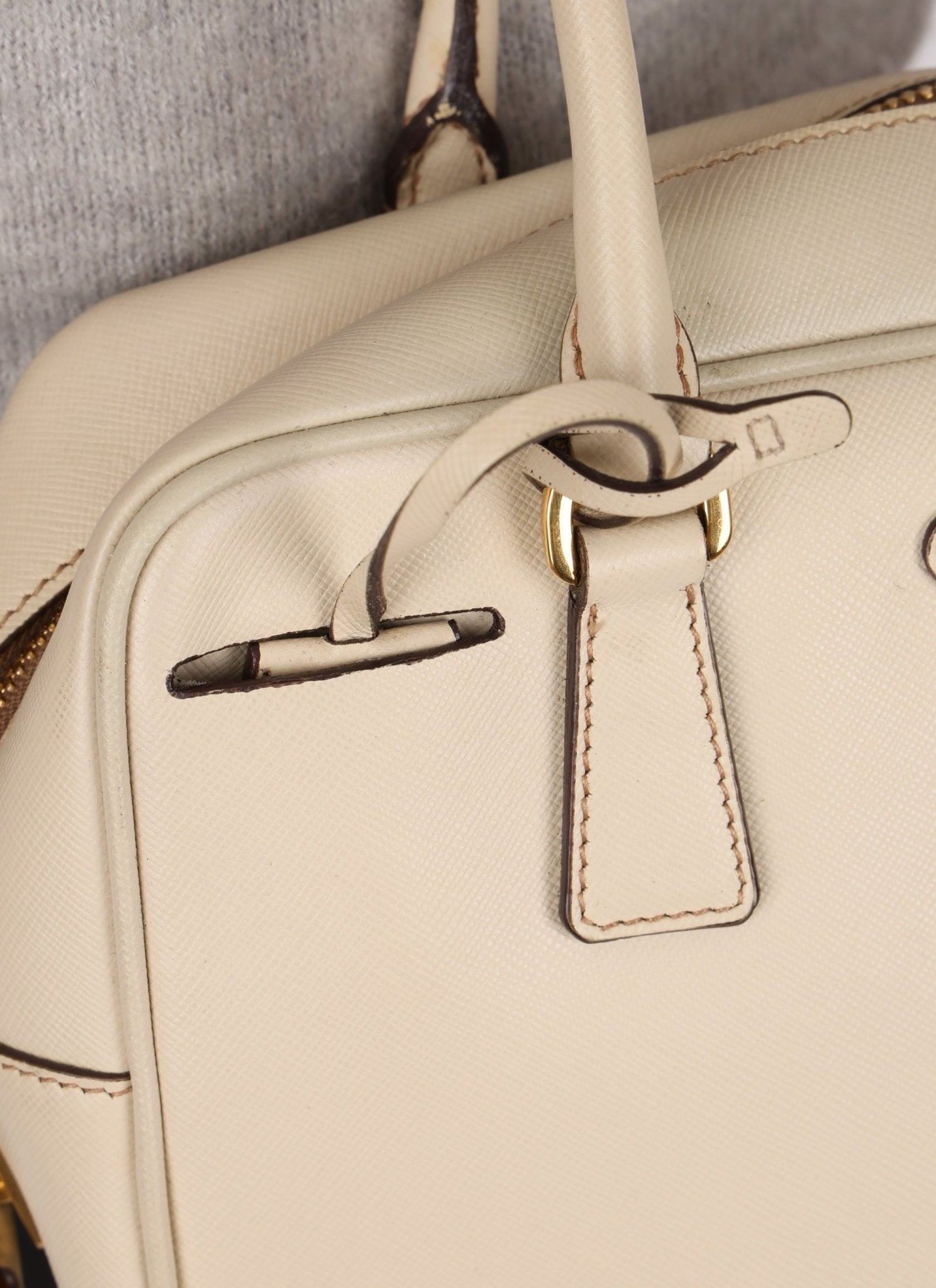 Prada Saffiano Ivory Leather Top Handle - FashioNica