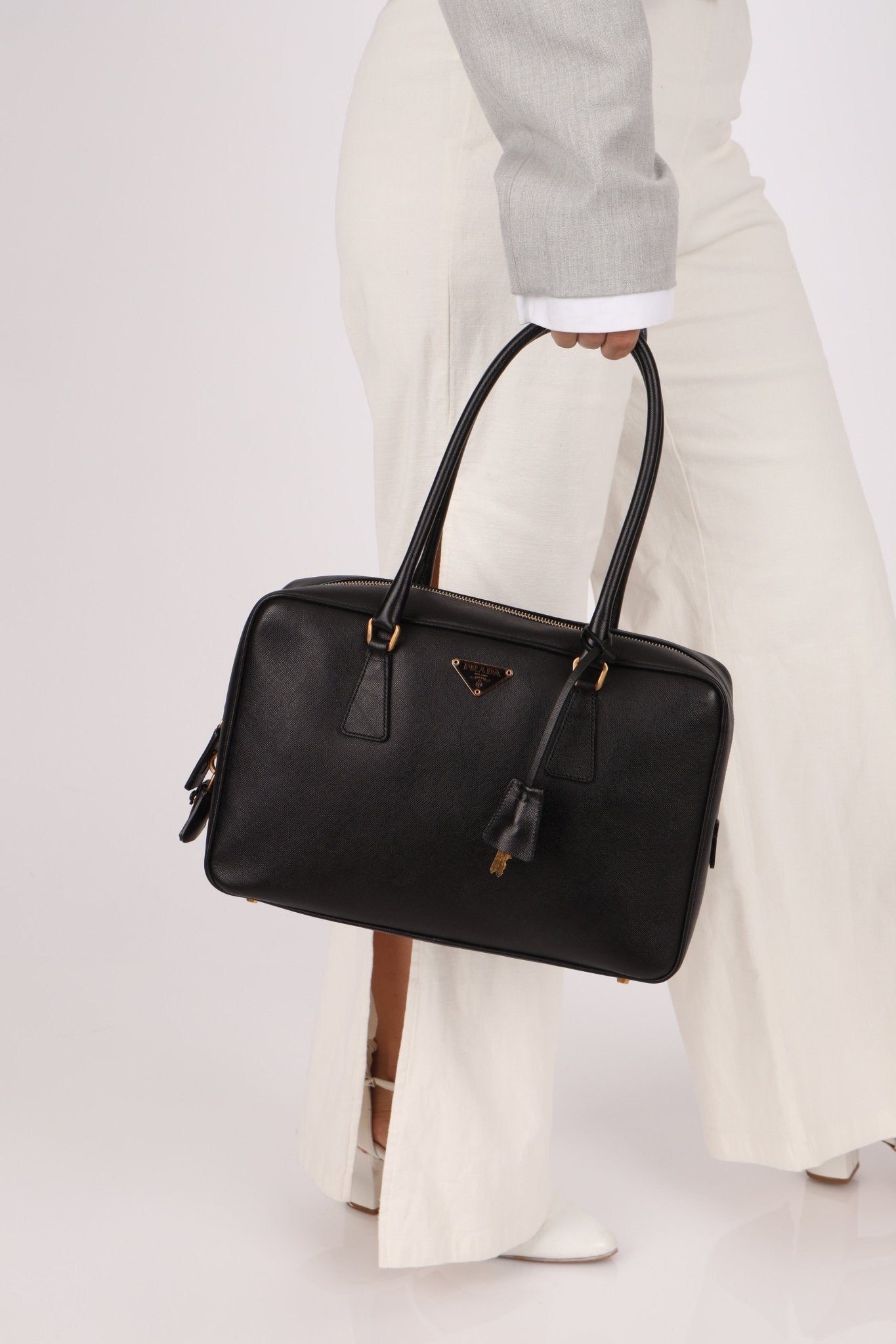 Prada Saffiano Lux Bauletto Boston Bag - FashioNica