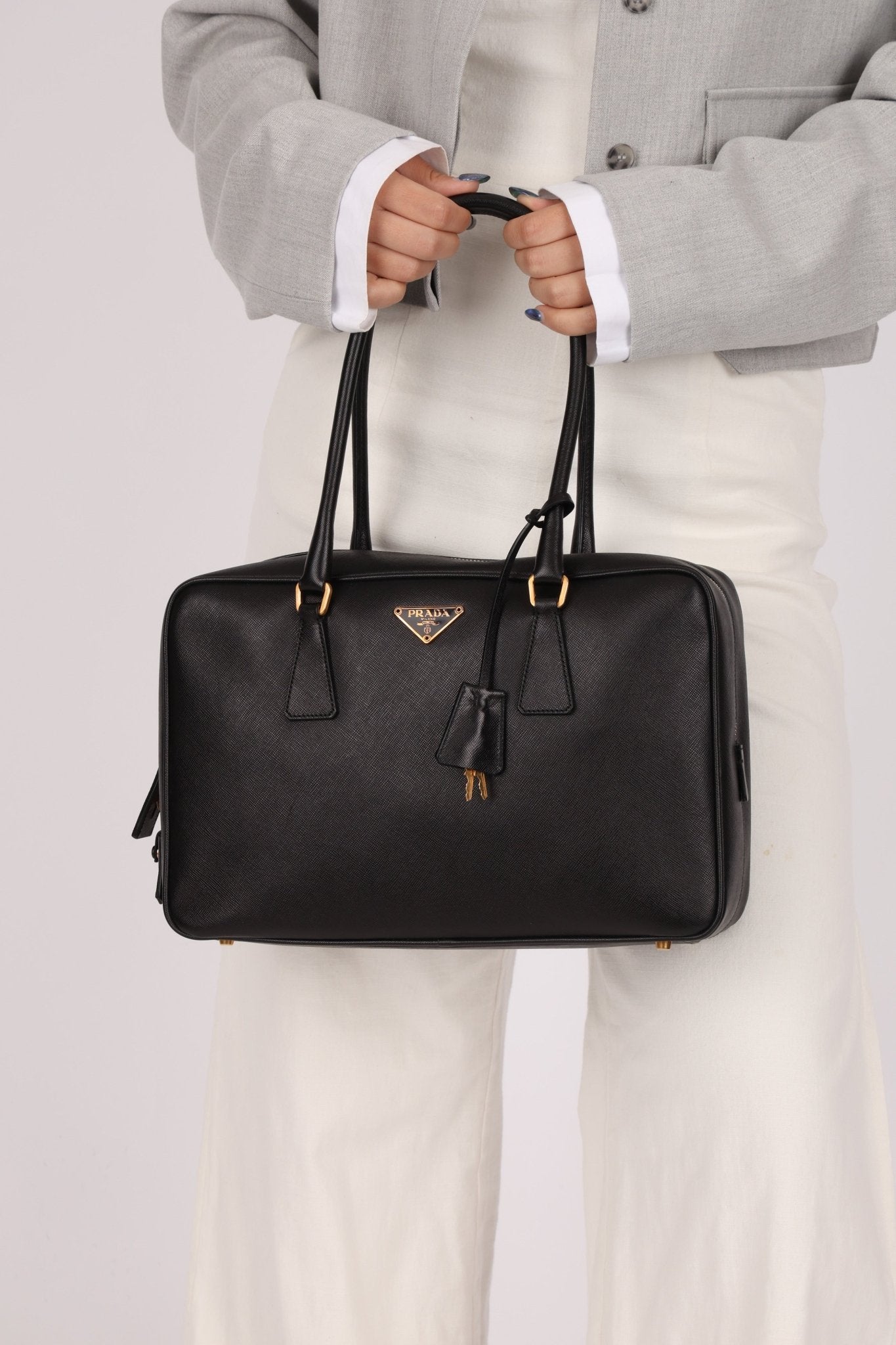 Prada Saffiano Lux Bauletto Boston Bag - FashioNica