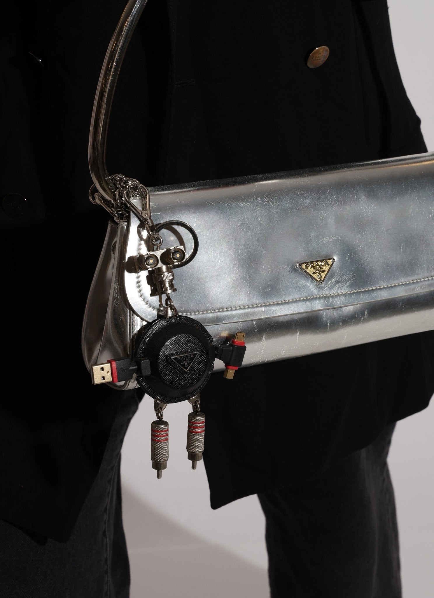 Prada Saffiano Robot USB Charger Key Chain - FashioNica