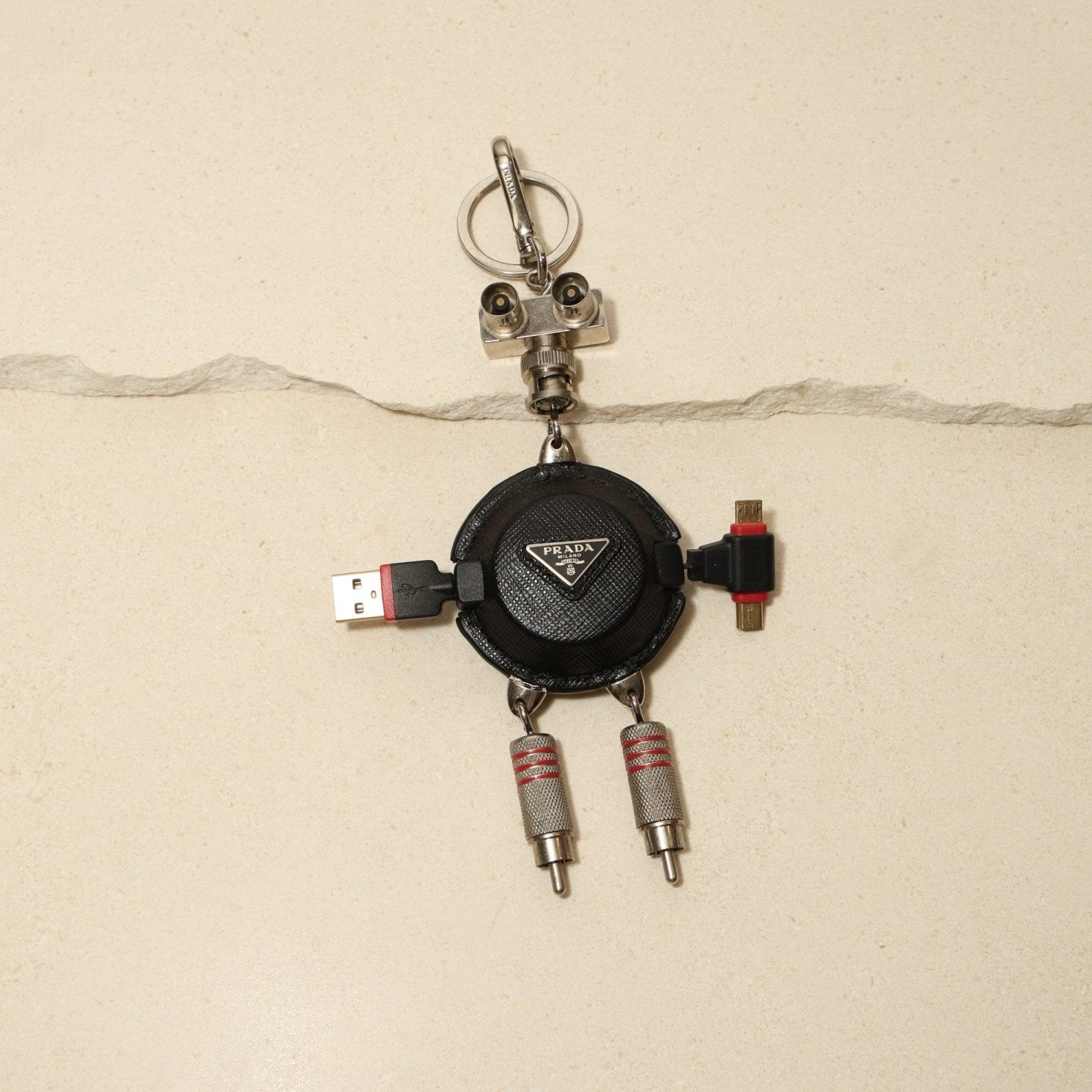 Prada Saffiano Robot USB Charger Key Chain - FashioNica