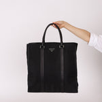 Prada Saffiano - Trimmed Tessuto XL North South Tote - FashioNica