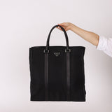 Prada Saffiano - Trimmed Tessuto XL North South Tote - FashioNica
