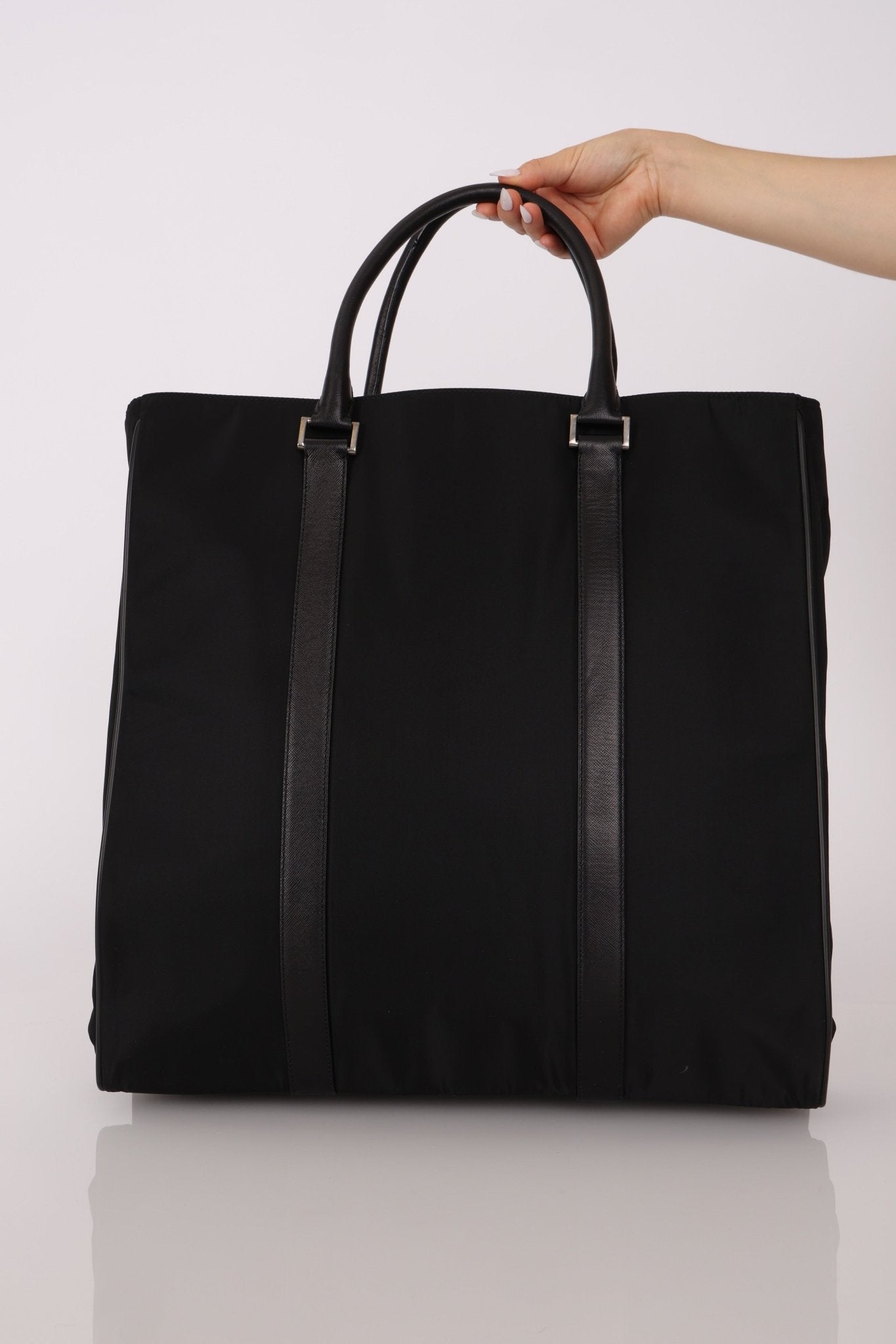Prada Saffiano - Trimmed Tessuto XL North South Tote - FashioNica