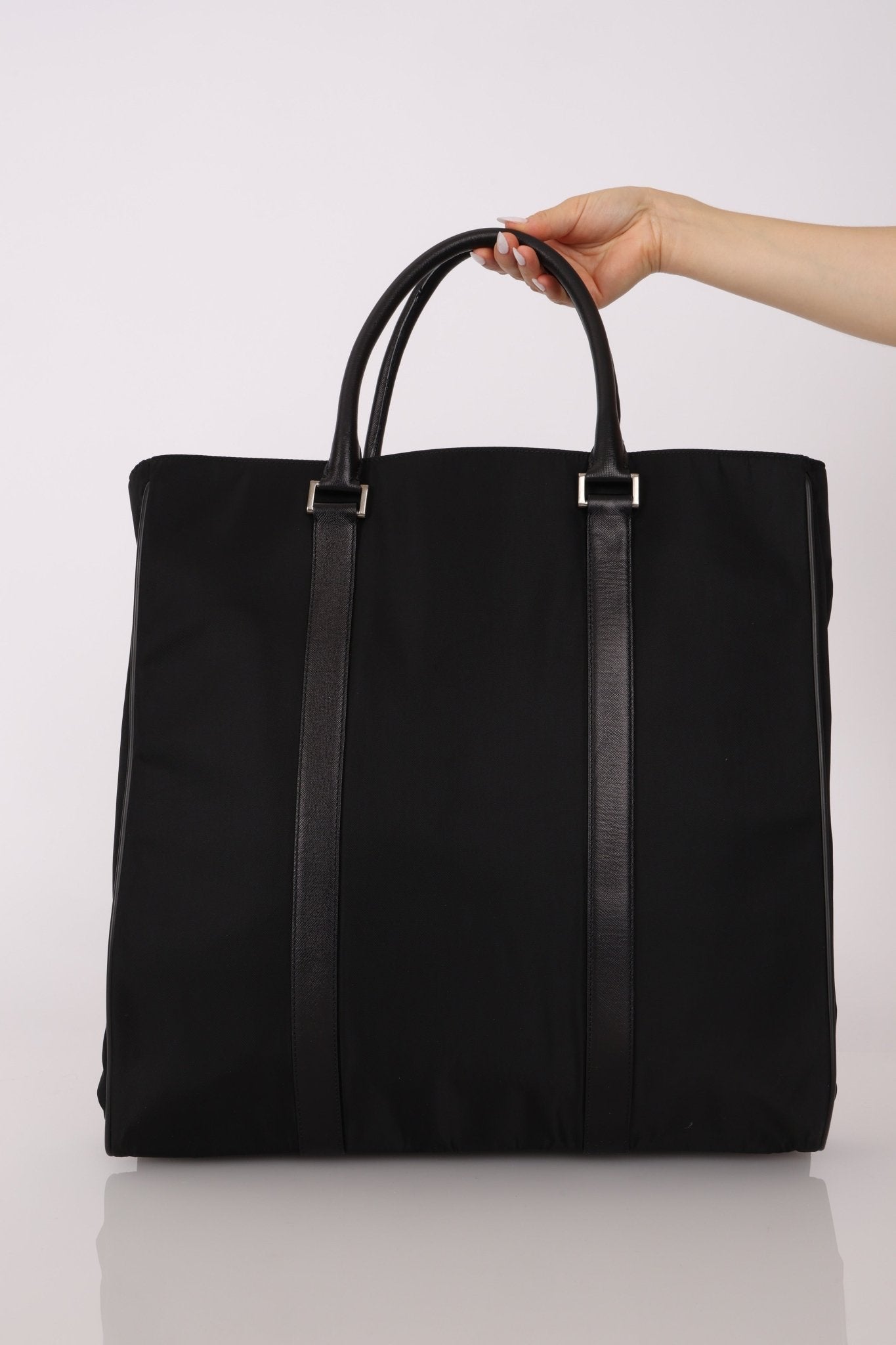 Prada Saffiano - Trimmed Tessuto XL North South Tote - FashioNica