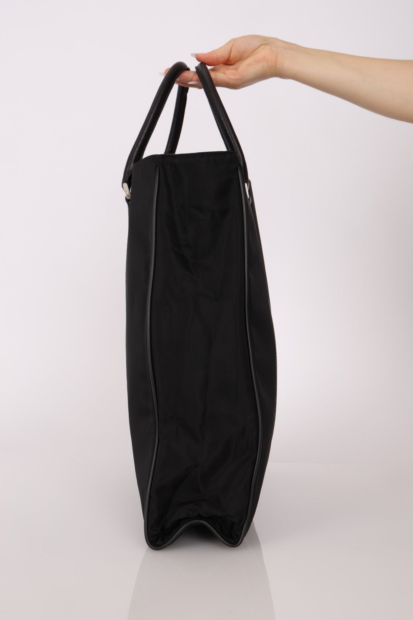 Prada Saffiano - Trimmed Tessuto XL North South Tote - FashioNica