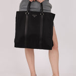 Prada Saffiano - Trimmed Tessuto XL North South Tote - FashioNica